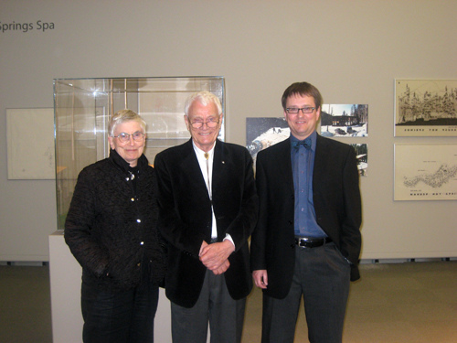 A picture of Clifford Wiens, his wife and the Head Curator of the Mackenzie Art Gallery.